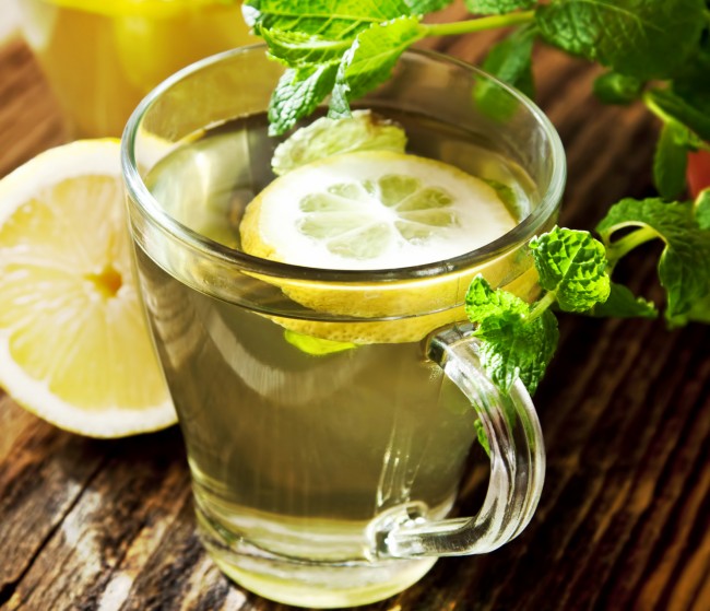 Fresh Lemon Tea with Mint Leaves in Transparent Cups